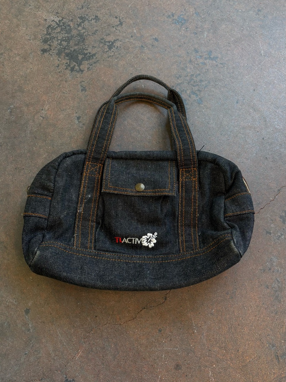 Active USA Black Denim Toiletry Bag with Floral Accent